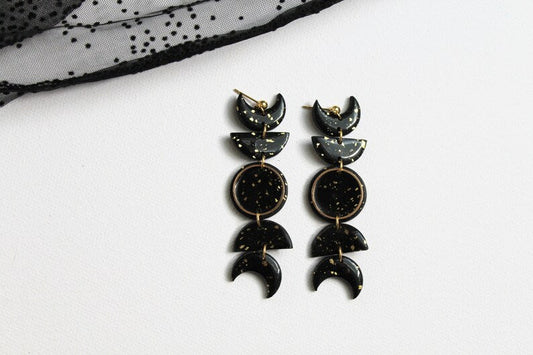 Moon Earrings, Large Statement Earrings, Polymer Clay Earrings, Moon Phases - Studio Niani