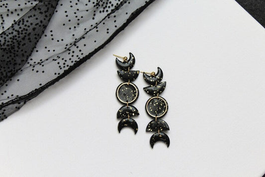 Moon Earrings, Large Statement Earrings, Polymer Clay Earrings, Moon Phases - Studio Niani
