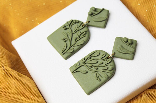 Olive Tree Earrings, Statement earrings, Polymer Clay Earrings - Studio Niani