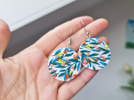 Statement Orange Earrings, Polymer Clay Earrings, Spring Summer, Fruit Dangle Earrings - Studio Niani