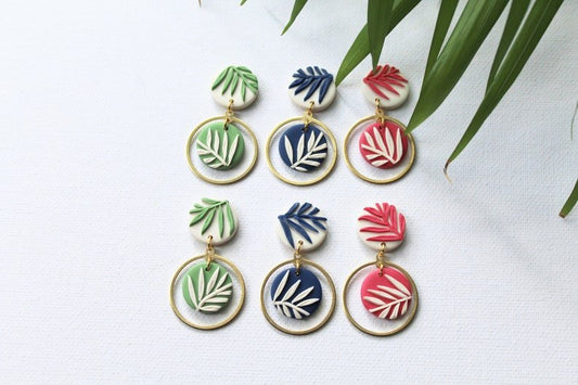 Palm Leaf Earrings, Polymer Clay Earrings, Summer Earring, Botanical, Tropical, Palm Tree - Studio Niani