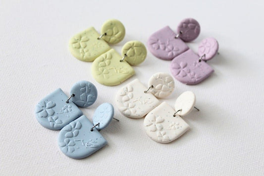 Pastel Polymer Clay Earrings, Floral Texture, Spring, Summer - Studio Niani