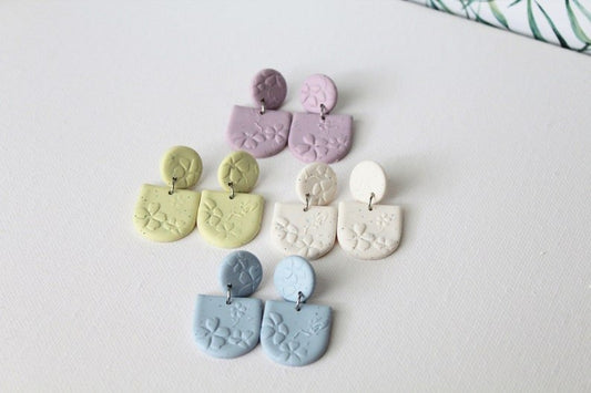 Pastel Polymer Clay Earrings, Floral Texture, Spring, Summer - Studio Niani