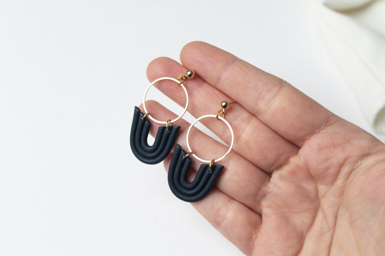 Polymer Clay Arch Earrings, Boho Earrings, Rainbow Earrings for Every Day - Studio Niani