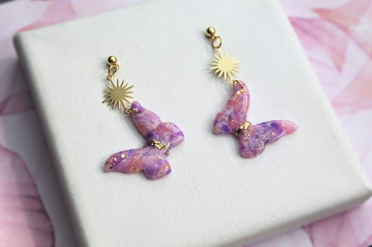 Polymer Clay Earrings, Butterfly ans Sun Earrings, Elegant Spring Earrings - Studio Niani