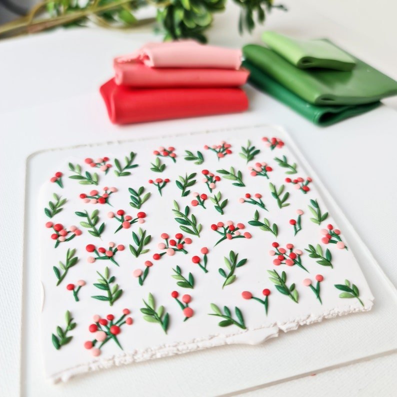 Polymer Clay Earrings, Leaf Earrings, Winter Earrings, Mistletoe - Studio Niani