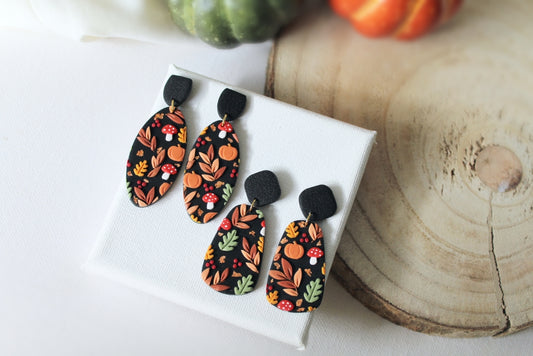 Black Autumn Earrings, Polymer Clay Earrings, Statement Earrings, Handmade