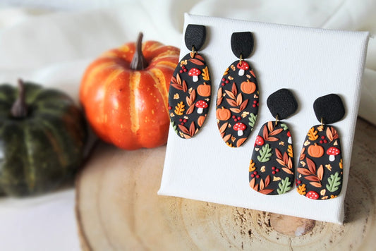 Black Autumn Earrings, Polymer Clay Earrings, Statement Earrings, Handmade