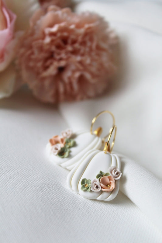 Pumpkin Earrings, 18K Golden Plated Hoops, Polymer Clay Earrings, Handmade