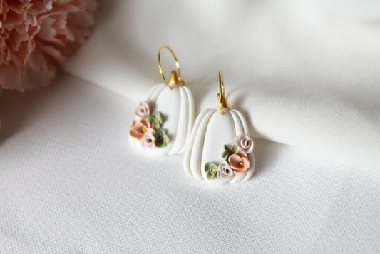 Pumpkin Earrings, 18K Golden Plated Hoops, Polymer Clay Earrings, Handmade