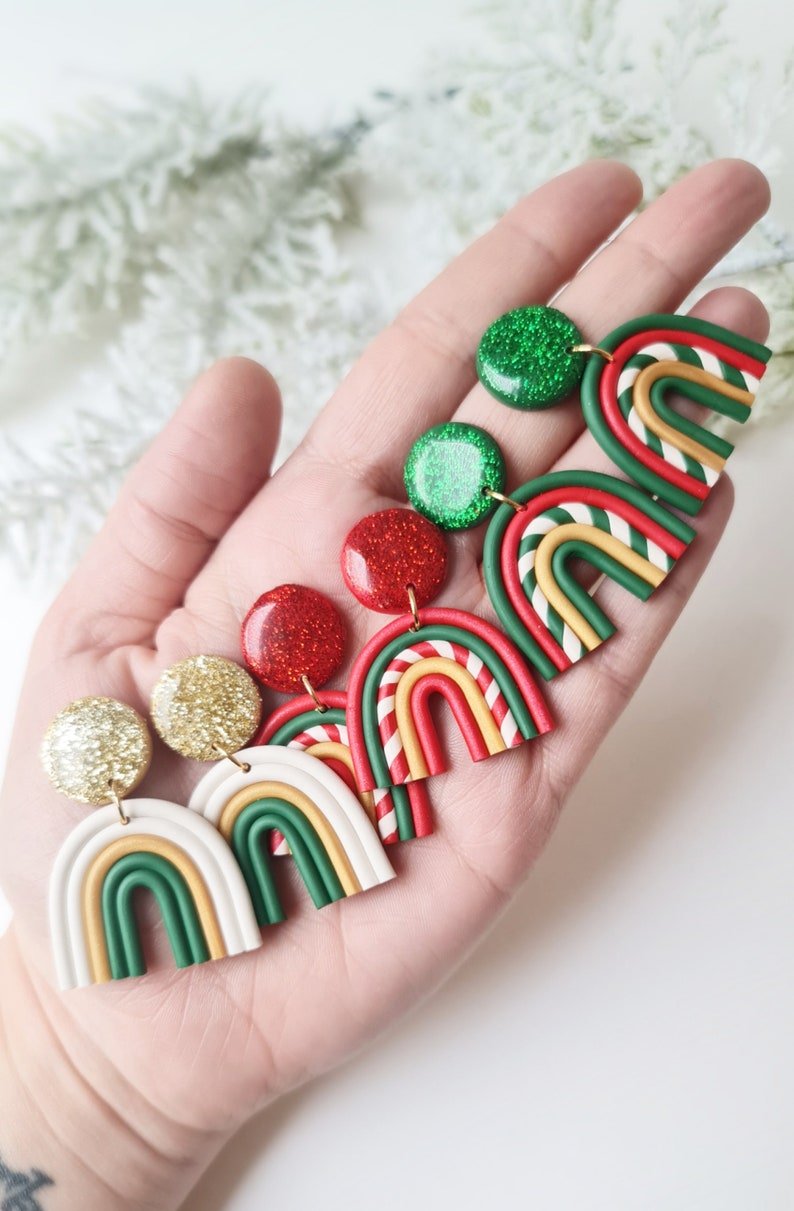 Rainbow Earrings, Christmas Earrings, Polymer Clay Earrings - Studio Niani