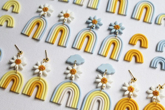 Rainbow Earrings, Daisy Earrings, Polymer Clay Earrings, Boho Earrings - Studio Niani