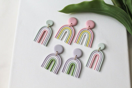 Rainbow Earrings, Pastel Earrings, Spring Earrings, Polymer Clay Earrings - Studio Niani