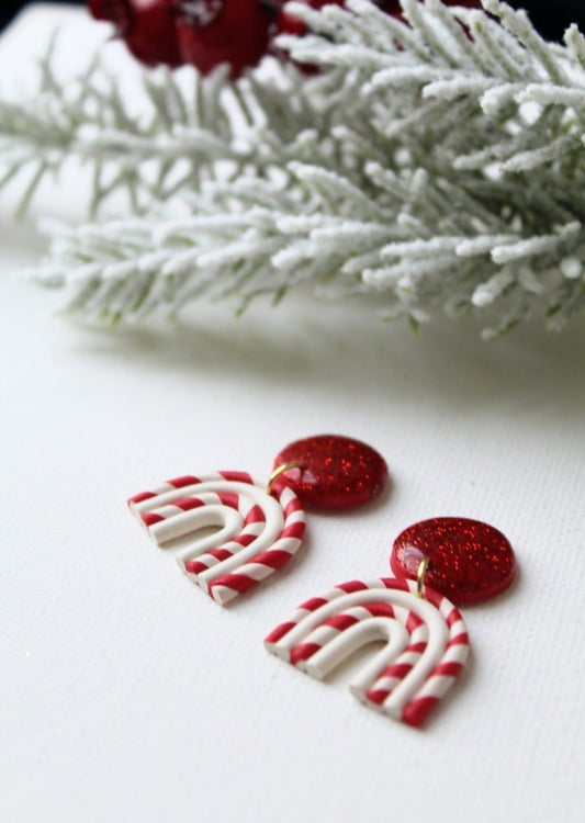 Rainbow Earrings, Polymer Clay Earrings, Candy Cane, Christmas Rainbow - Studio Niani