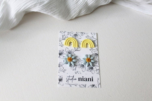 Rainbow Earrings Studs Set, Daisy Stud Earrings, Polymer Clay Earrings, Rainbow Studs - Studio Niani