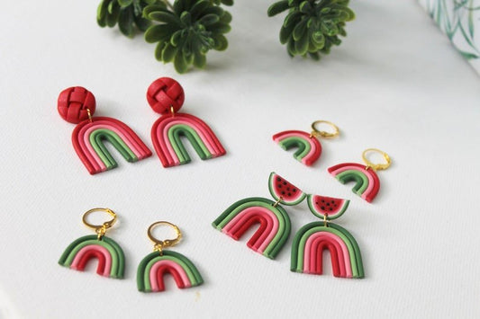 Rainbow Earrings, Watermelon Earrings, Polymer Clay Earrings, Summer - Studio Niani