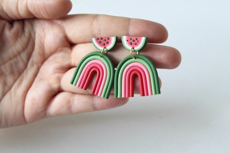 Rainbow Earrings, Watermelon Earrings, Polymer Clay Earrings, Summer - Studio Niani