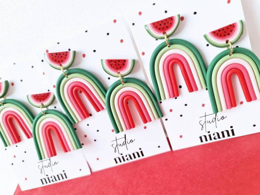 Rainbow Earrings, Watermelon Earrings, Polymer Clay Earrings, Summer - Studio Niani