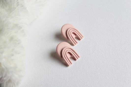Rainbow Polymer Clay Earrings, Pink Statement Studs, Pastel Earrings Studs - Studio Niani