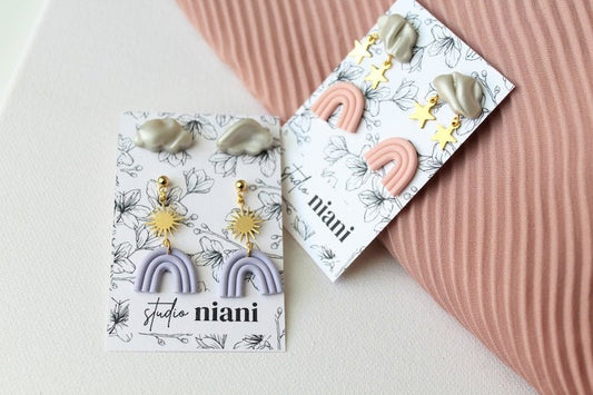 Rainbow Stud Earrings, Earrings Pack, Rainbow Stud Set, Stars, Cloud, Sun - Studio Niani