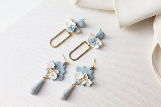 Romantic Flower Earrings, Polymer Clay Earrings, Statement Elegant Earrings - Studio Niani