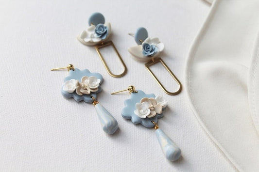 Romantic Flower Earrings, Polymer Clay Earrings, Statement Elegant Earrings - Studio Niani