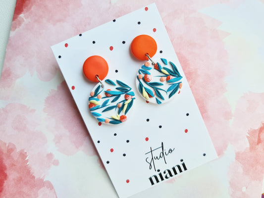 Statement Orange Earrings, Polymer Clay Earrings, Spring Summer, Fruit Dangle Earrings - Studio Niani