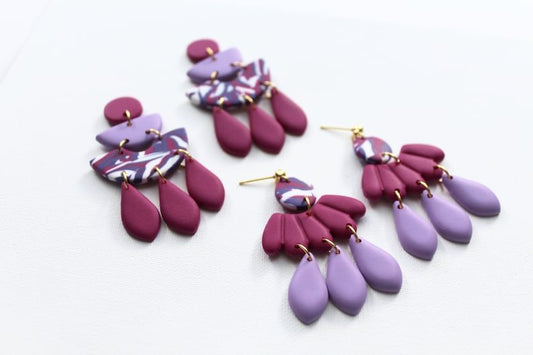 Statement Purple Earrings, Polymer Clay Earrings, Lilac, Purple - Studio Niani