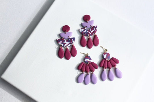 Statement Purple Earrings, Polymer Clay Earrings, Lilac, Purple - Studio Niani