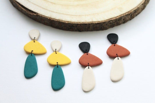 Stone Earrings, Polymer Clay Earrings, Ochre, Brown, Teal, Beige - Studio Niani