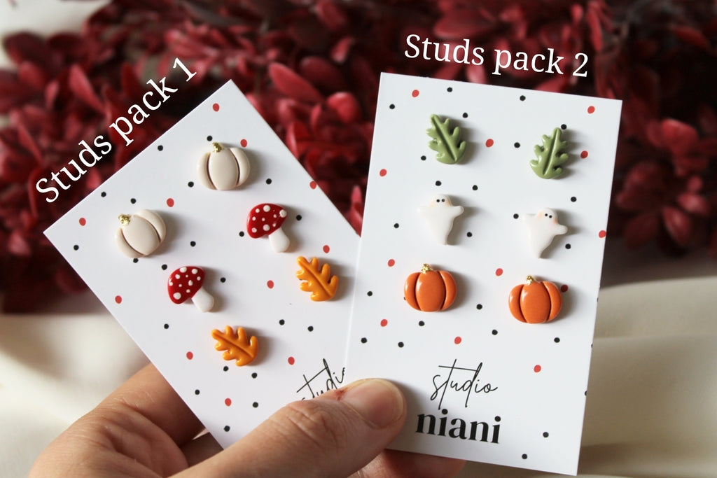 Tiny Stud Earrings, Polymer Clay Earrings, Earring Stud Pack, Ghost Earrings, studio niani, fall earrings studs