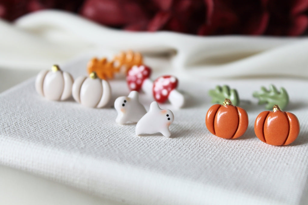 Tiny Stud Earrings, Polymer Clay Earrings, Earring Stud Pack, Ghost Earrings, studio niani, fall earrings studs