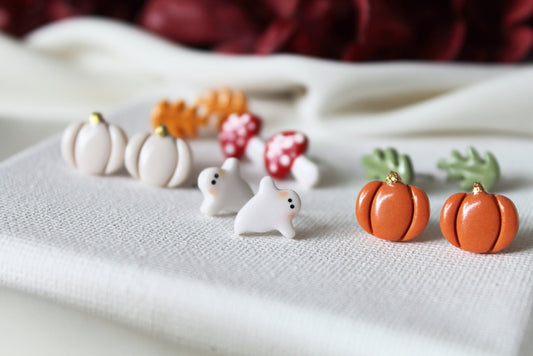 Tiny Stud Earrings, Polymer Clay Earrings, Earring Stud Pack, Ghost Earrings, studio niani, fall earrings studs