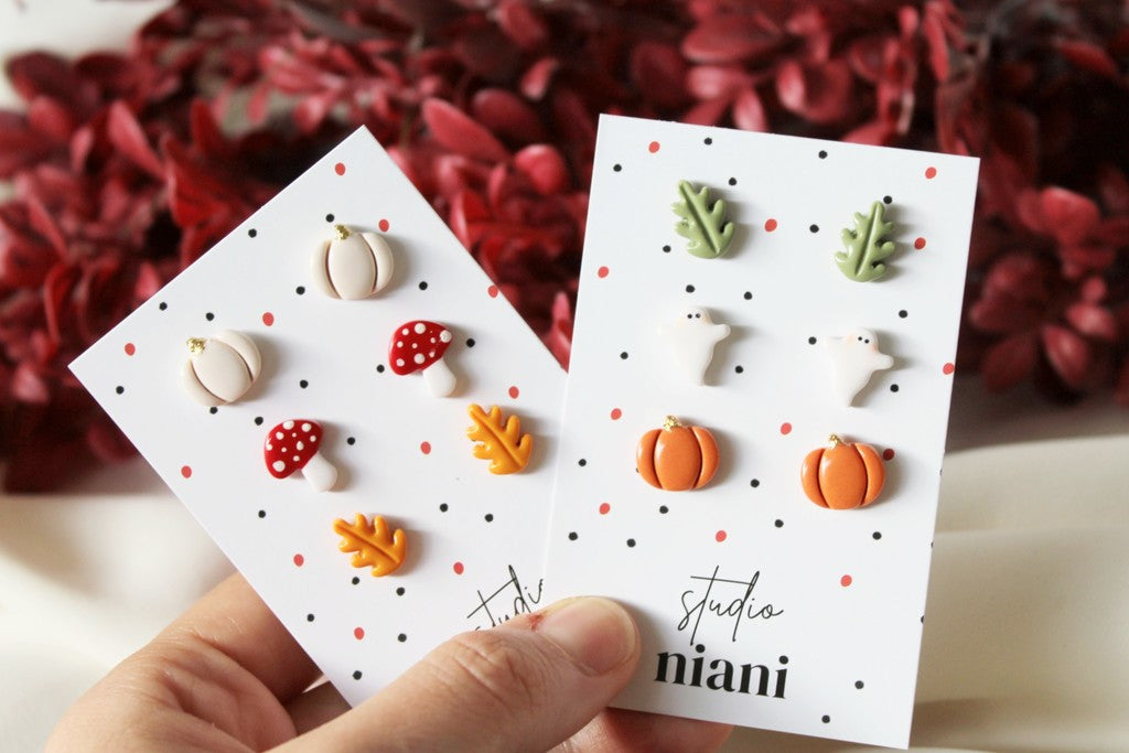 Tiny Stud Earrings, Polymer Clay Earrings, Earring Stud Pack, Ghost Earrings, studio niani, fall earrings studs