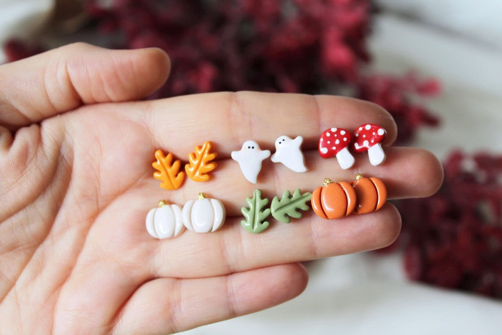 Tiny Stud Earrings, Polymer Clay Earrings, Earring Stud Pack, Ghost Earrings, studio niani, fall earrings studs