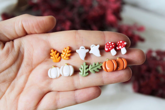 Tiny Stud Earrings, Polymer Clay Earrings, Earring Stud Pack, Ghost Earrings, studio niani, fall earrings studs