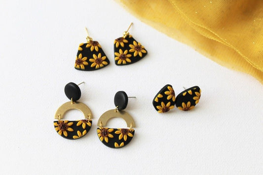Sunflower Earrings, Polymer Clay Floral Earrings, Floral Earrings in three design - Studio Niani
