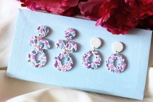 Summer terrazzo earrings, polymer clay earrings, white earrings, cute earrings, modern jewelry