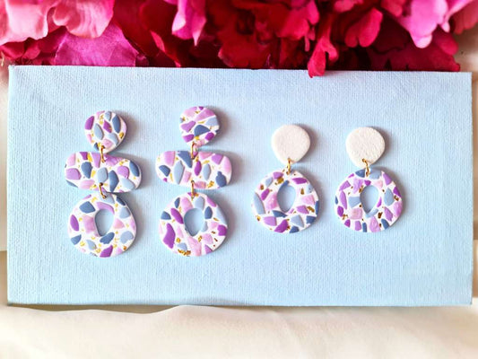Summer terrazzo earrings, polymer clay earrings, white earrings, cute earrings, modern jewelry