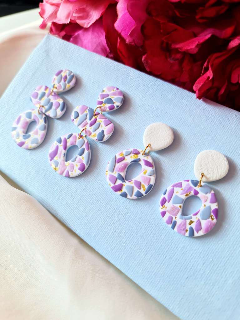 Summer terrazzo earrings, polymer clay earrings, white earrings, cute earrings, modern jewelry