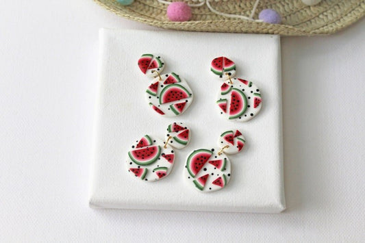 Watermelon Dangle Earrings, Polymer Clay Earrings, Summer Earrings, Earrings - Studio Niani