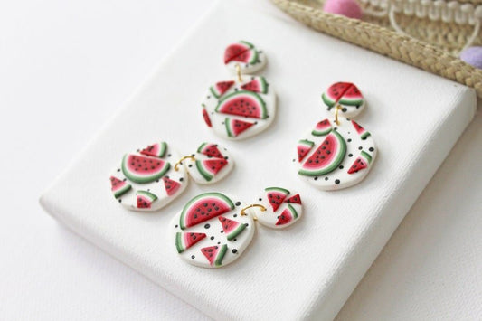 Watermelon Dangle Earrings, Polymer Clay Earrings, Summer Earrings, Earrings - Studio Niani