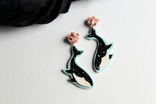 Whale Earrings, Polymer Clay Earrings, Orca Earrings, Ocean Lover Gift - Studio Niani