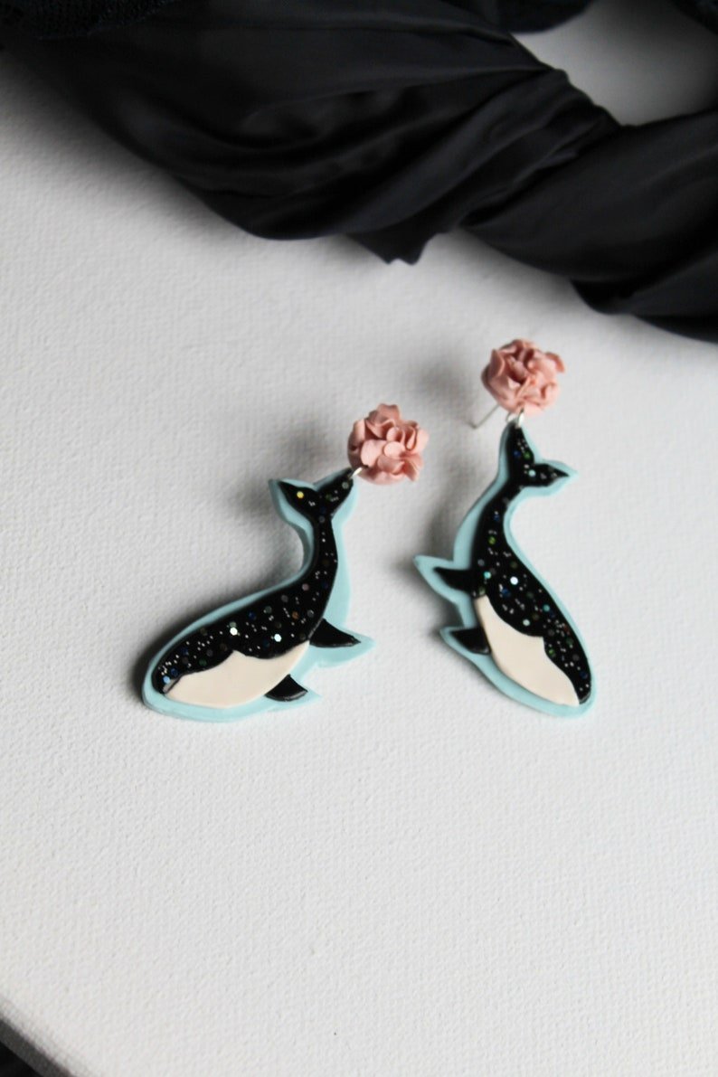Whale Earrings, Polymer Clay Earrings, Orca Earrings, Ocean Lover Gift - Studio Niani