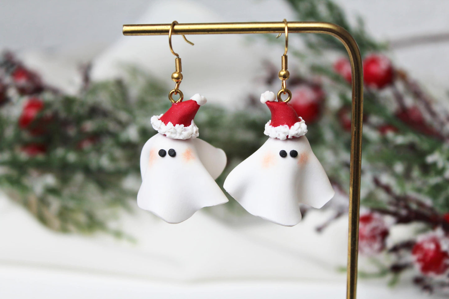 Christmas Earrings, Ghost Earrings, Polymer Clay Earrings, Cute Ghost, Clay Earrings, Christmas Earrings Clay, Christmas Earrings Cute, Gift