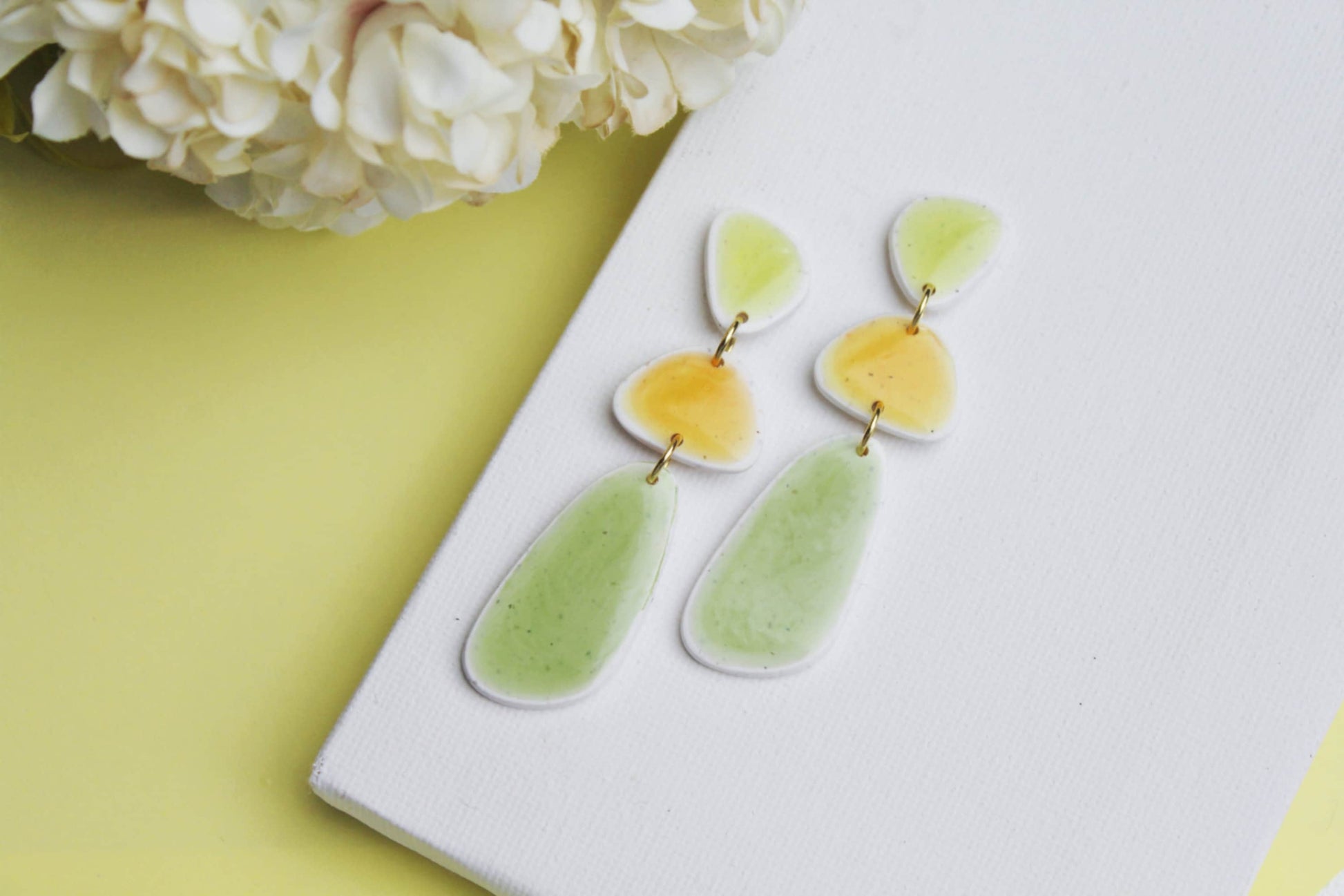 Spring Earrings, Green Yellow Earrings, Stone Earrings, Faux Ceramic Earrings, Clay Earrings, Organic Shape, Summer, Handmade earrings, Gift
