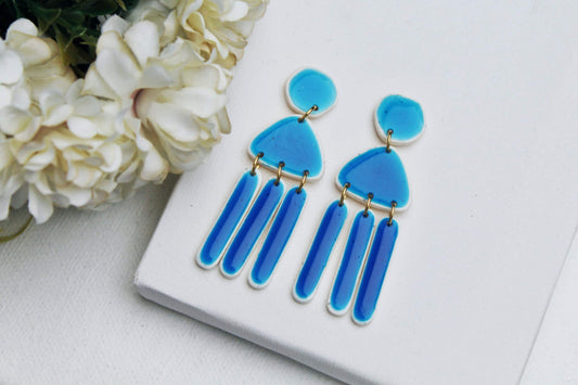 Blue Statement Earrings, Summer Earrings, Cobalt Blue Earrings, Polymer Clay Earrings, Modern Dangle, Faux Stone, Handmade earrings, Gift