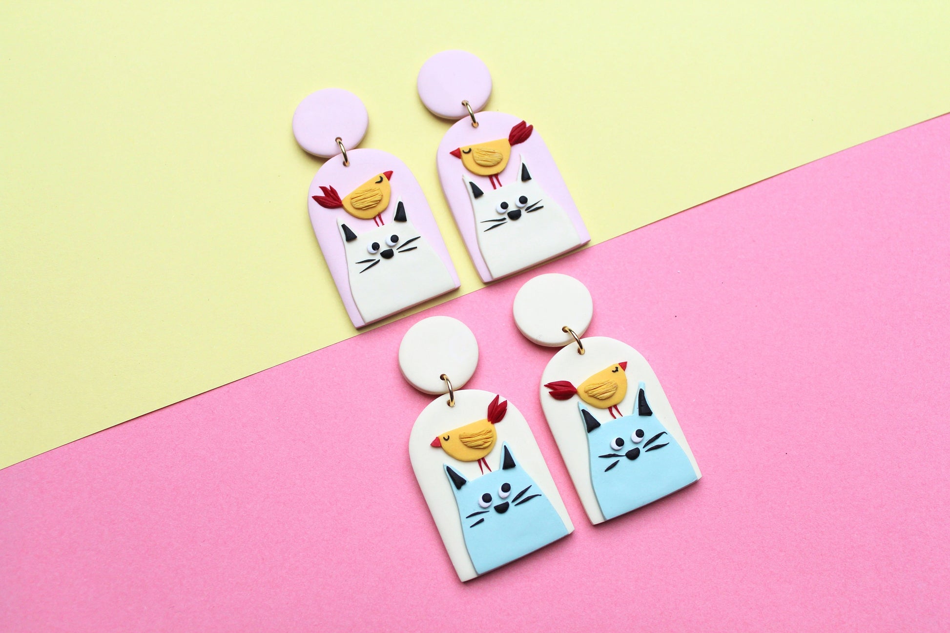 Cat Earrings, Cute Earrings, Fun Earrings, Polymer Clay Earrings, Cat Lover Gifts, Cute Cat, Art Earrings, Statement Earrings, Handmade,Gift