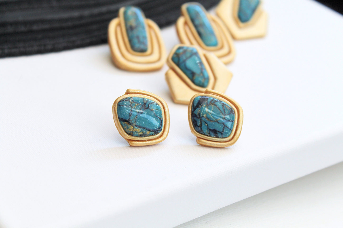 Turquoise Earrings Studs, Polymer Clay Earrings, Handmade Jewelry, Aqua Earrings, Marble Clay Earrings, Elegant,Turquoise Earrings Gold,Gift