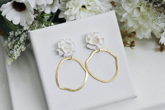 white wedding earrings handmade floral bridal